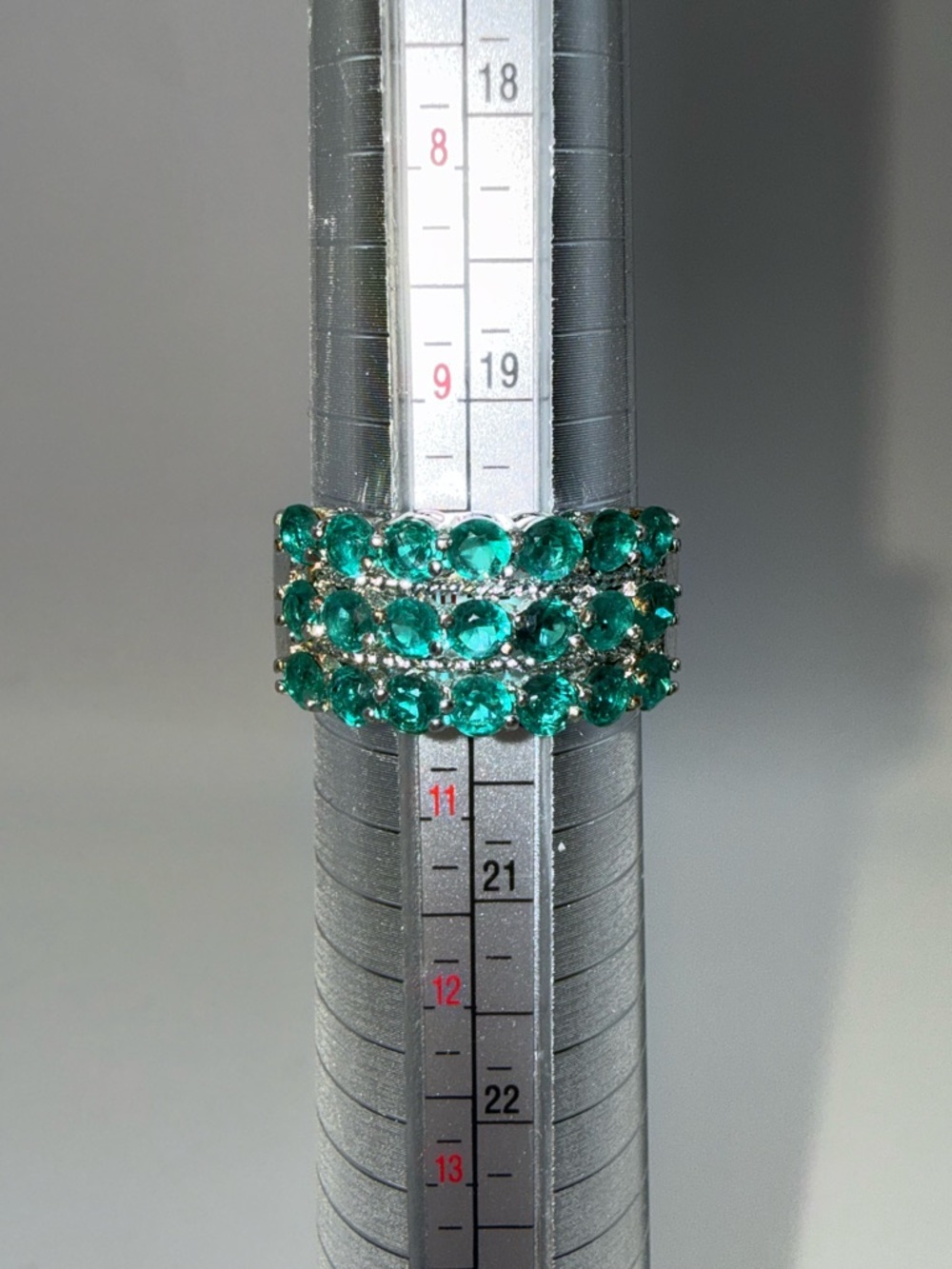 925 Sterling Silver Green Stone Statement Ring Size 10 Multi Row Emerald Color